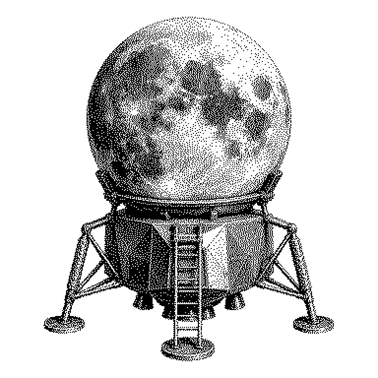 Schema einer Apollo-Mission: dreistufige Saturn-V-Rakete beim Start, Abwurf der Stufen, Flug zum Mond, Trennung von Kommandomodul und Mondfähre, Landung, Wiederaufstieg und Andocken, Rückflug zur Erde mit Wasserung der Kapsel.