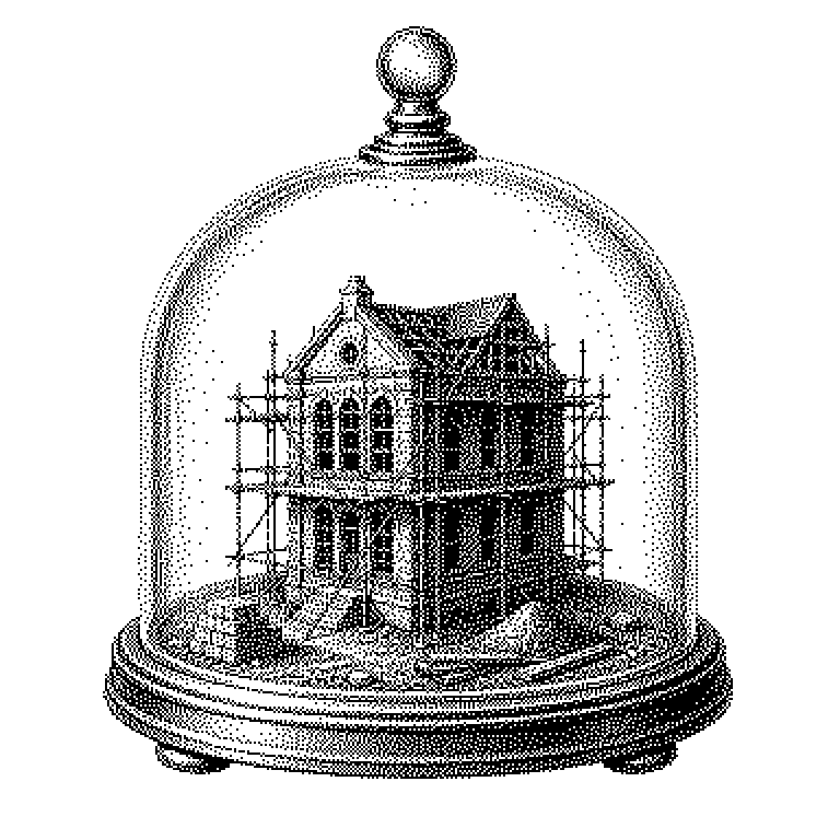 Schema des Clean-Room-Verfahrens: Links das Team mit Zugriff auf den Originalcode, in der Mitte die geprüfte Verhaltensbeschreibung als einzige Verbindung durch eine Trennwand, rechts das zweite Team, das daraus den Nachbau programmiert.