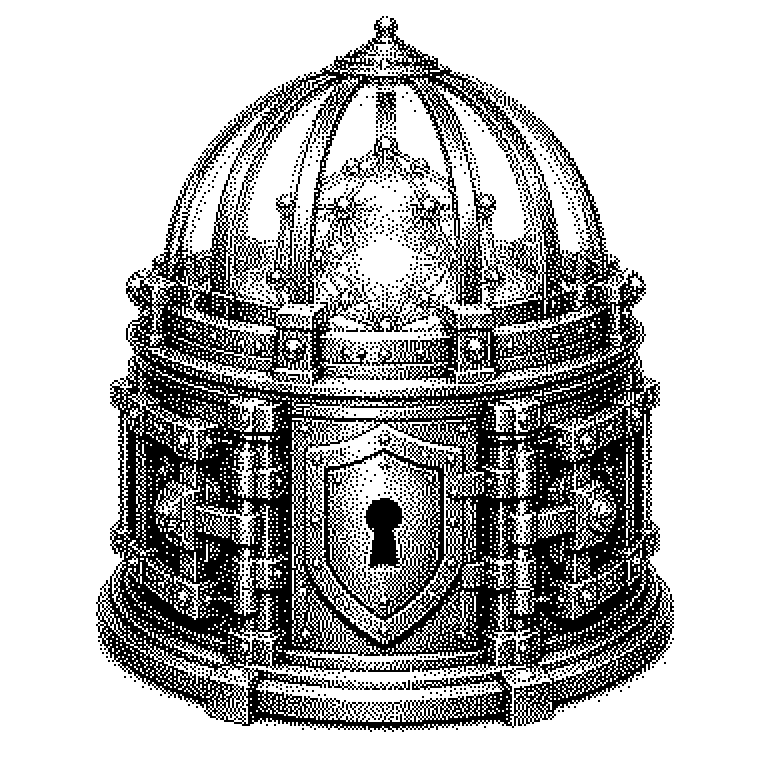 Schichtenschema: Anfrage eines Mitarbeiters läuft durch Eingabefilter, Zugriffsverwaltung und KI-Modell, die Antwort passiert einen Ausgabefilter; seitlich Protokollierung und Notausschalter.