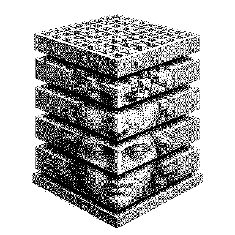 Schema einer Faltungsschicht: Links ein Eingangsbild als Punkteraster, darüber ein kleines Drei-mal-drei-Filterfenster, das über das Bild wandert. Ein Pfeil führt zur rechts liegenden Merkmalskarte, in der die Fundstellen des Musters hell markiert sind. Darunter drei gestapelte Schichten, die von Kanten über Ecken bis zu ganzen Objekten führen.