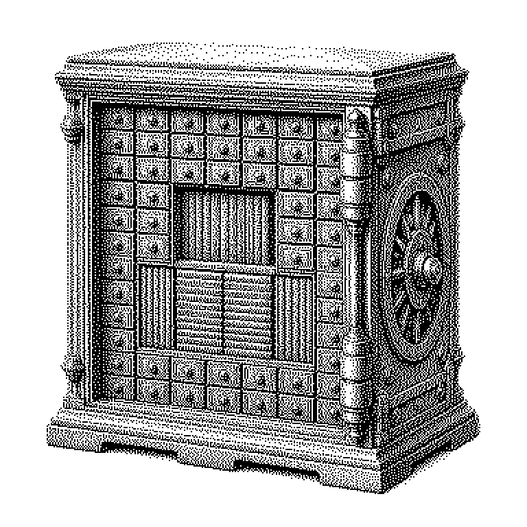 Schema einer HDF5-Datei: eine äußere Datei enthält eine Baumstruktur aus Gruppen (Ordnern), darin liegen Datasets als mehrdimensionale Zahlengitter, die wiederum in kleinere Blöcke (Chunks) zerlegt sind; an Gruppen und Datasets hängen Attribute mit Metadaten.