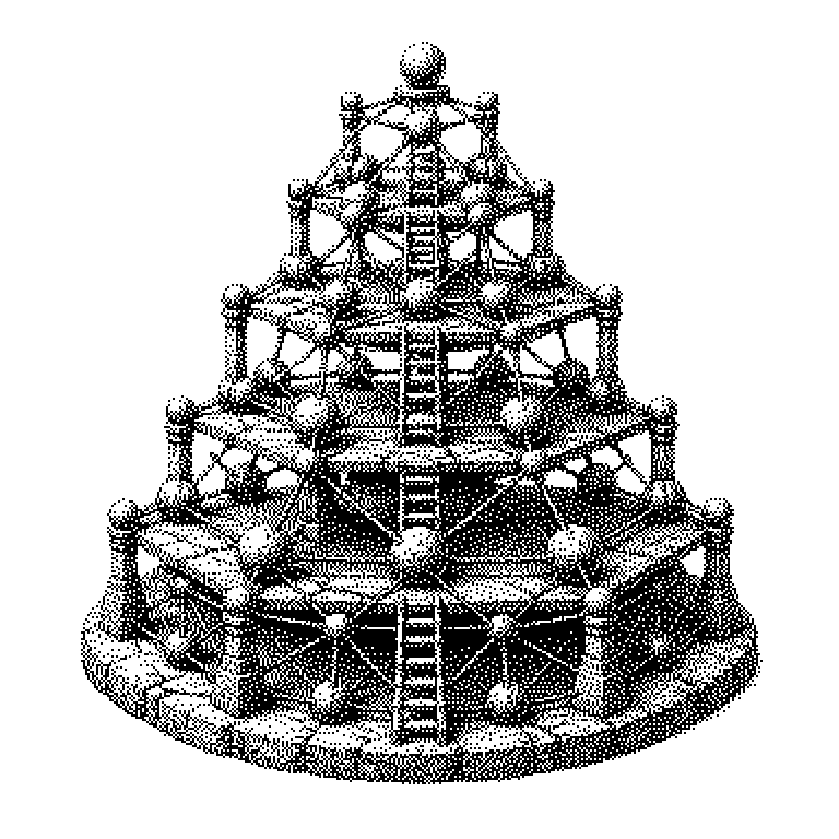 Schema eines HNSW-Graphen mit drei übereinanderliegenden Ebenen: oben wenige Punkte mit weiten Verbindungen, unten alle Punkte dicht vernetzt. Ein Pfeilpfad zeigt, wie die Suche oben mit großen Sprüngen beginnt und sich Ebene für Ebene nach unten zum nächstgelegenen Punkt vorarbeitet.