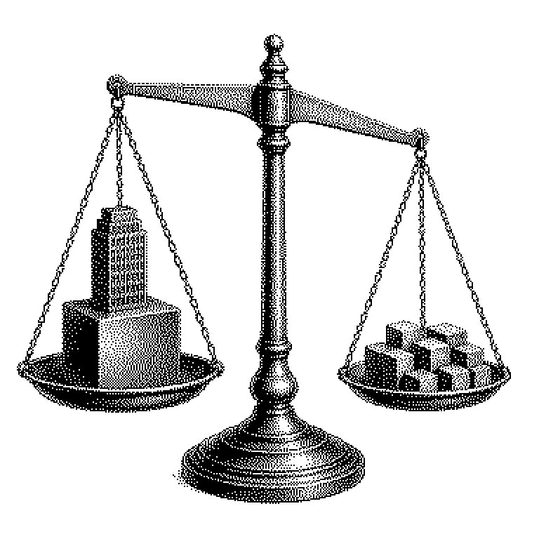 Vergleich zweier Balkendiagramme desselben Index: links nach Marktkapitalisierung gewichtet, wo drei große Unternehmen den Großteil der Fläche einnehmen, rechts gleichgewichtet mit lauter gleich hohen Balken.