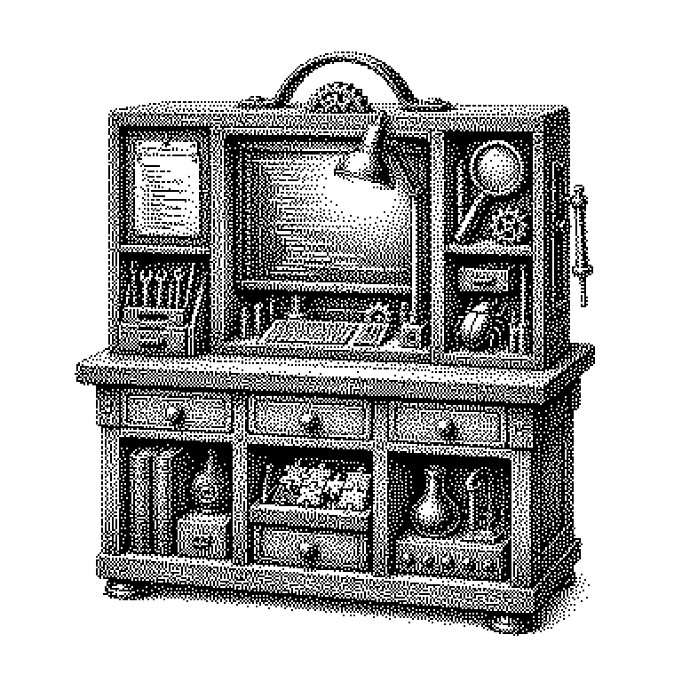 Schema einer integrierten Entwicklungsumgebung: ein Fenster, aufgeteilt in Editor mit Programmtext, Dateiliste des Projekts, Compiler-Meldungen und Debugger-Ansicht mit angehaltenem Programm und Variablenwerten.