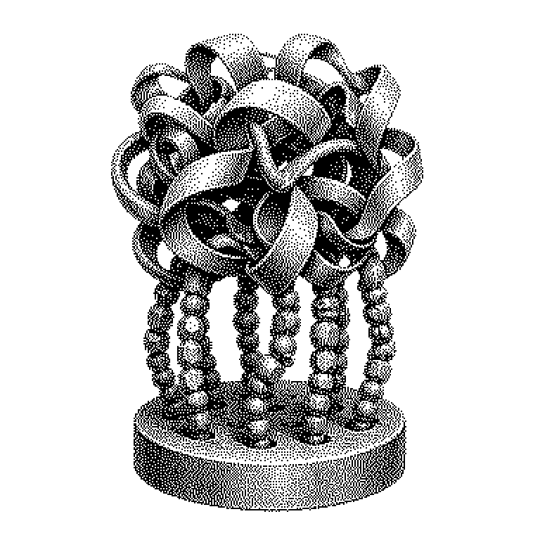 Schema mit zwei gegenläufigen Pfeilen: Links eine Kette aus Aminosäure-Bausteinen, rechts eine gefaltete dreidimensionale Proteinstruktur. Der obere Pfeil von links nach rechts ist mit Strukturvorhersage beschriftet, der untere Pfeil von rechts nach links mit Inverse Folding.