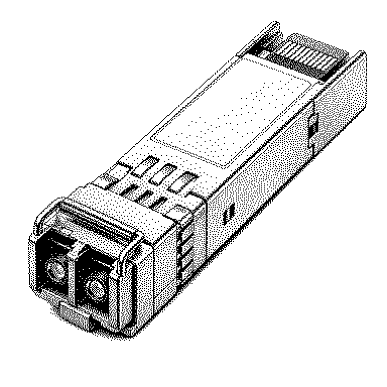 Schema einer optischen Verbindung: links ein Netzwerk-Switch mit eingestecktem Transceiver-Modul, darin Laserdiode und Fotodiode, in der Mitte eine Glasfaserleitung mit Lichtsignal, rechts ein zweites Modul in einem Server; Pfeile zeigen die Umwandlung von elektrischem Signal in Licht und zurück.