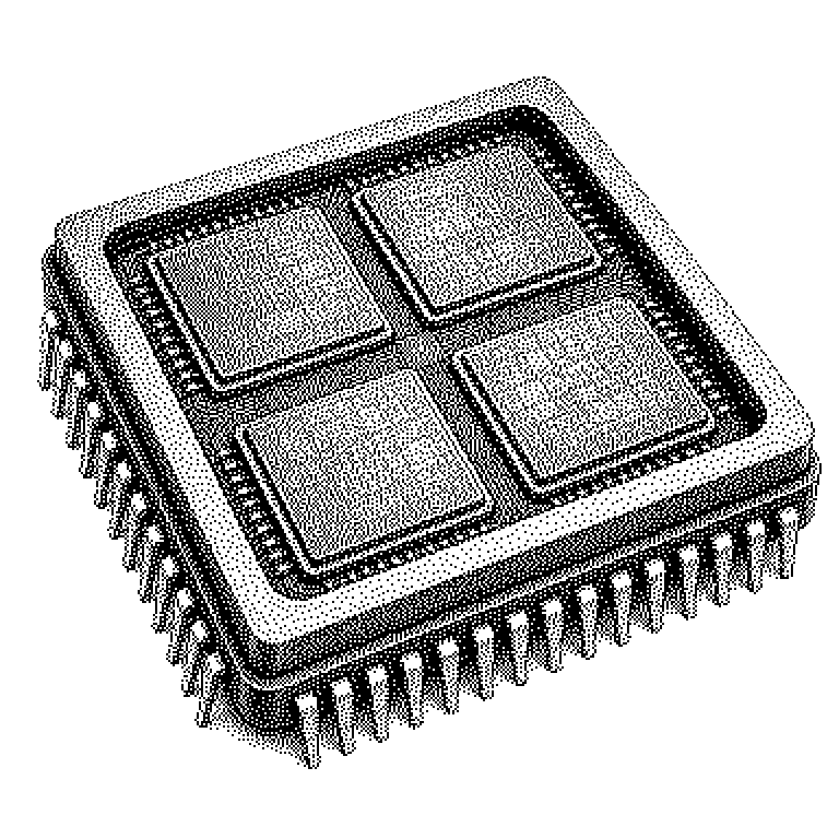 Querschnitt durch ein Chipgehäuse: vier gleich große Siliziumplättchen (Dies) nebeneinander auf einer gemeinsamen Zwischenschicht (Interposer), darunter das Substrat mit den Anschlüssen zur Platine; feine Verbindungsleitungen zwischen den Dies sind hervorgehoben.