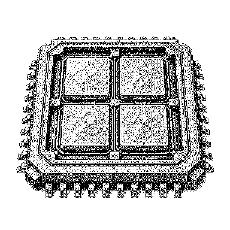Schematischer Querschnitt eines Chipgehäuses: vier gleich große Siliziumplättchen nebeneinander auf einer gemeinsamen Trägerplatte (Interposer), verbunden durch kurze Leitungen, darunter das Substrat mit den Kontakten zur Platine.