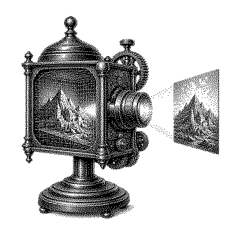 Ablaufskizze des Renderns: links eine 3D-Szene aus Dreiecksgittern mit Lichtquelle und Kameraposition, in der Mitte der Renderer mit den Schritten Geometrie, Material, Lichtberechnung, rechts das fertige Pixelbild.