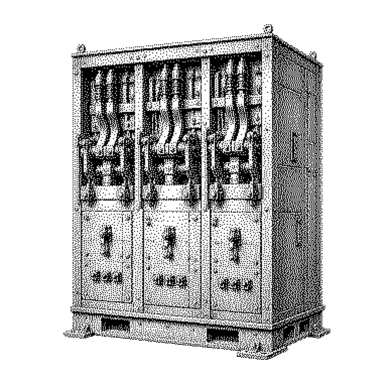 Schema des Stromwegs in einem Rechenzentrum: Hochspannungsleitung, Umspannwerk mit Transformator, Mittelspannungs-Schaltanlage mit Leistungsschalter und Sammelschiene, Verteilung auf mehrere Niederspannungsanlagen und schließlich zu den Serverschränken.
