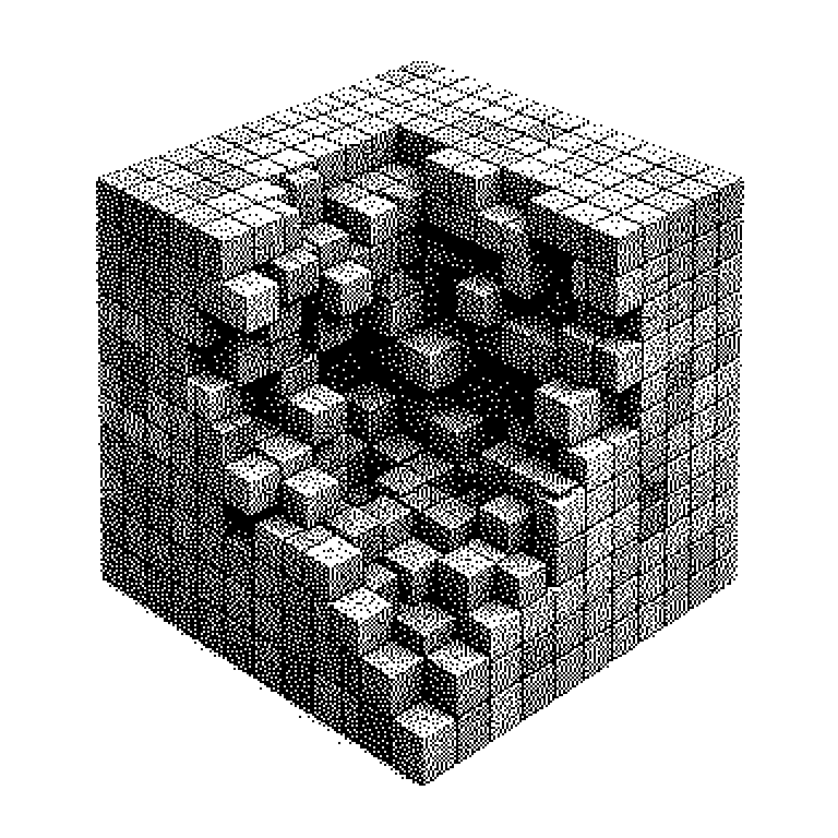 Vergleich zwischen einem 2D-Pixelraster (flaches Bild mit farbigen Quadraten) und einem 3D-Voxelgitter (Würfelstapel), bei dem ein einzelner Voxel hervorgehoben und mit seinem gespeicherten Wert beschriftet ist.